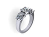 Three-Stone Engagement Ring With White Diamonds 14K White Gold And Round Forever One Moissanite Center and Two Sidee F1 Moissanites- V1069