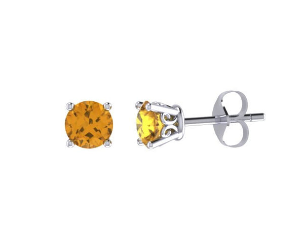 5mm Round Citrine Stud Earrings 14K White Gold Earrings Gemstone Studs November Birthstone Gems Valentine's Gift Unique Etsy Jewelry - V1067