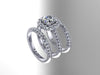 Diamond Halo Engagement Ring Forever One Moissanite Engagement with Two Genuine Diamond Matching Bands 14K White Gold Bridal Set - V1071