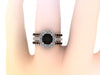 Black White Diamond Halo Engagement Ring w/ Two Matching Bands 14K Rose Gold with 6.5mm Round Black Diamond Center Unique Bridal Set - V1071