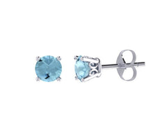 Aquamarine Stud Earrings 14K White Gold Earrings with 5mm Round Light Blue Aquamarine March Birthstone Valentine's Gifts Unique Gems - V1067