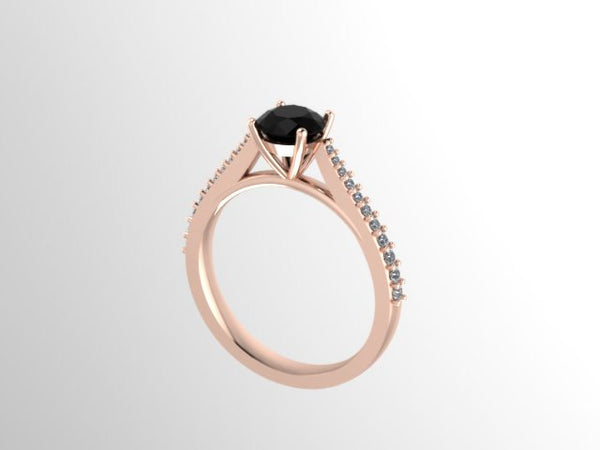 Black Diamond Engagement Ring 14K Rose Gold Engagement Ring with 5.5mm Round Black Diamond Center Custom Engagement Ring Unique Gems- V1073