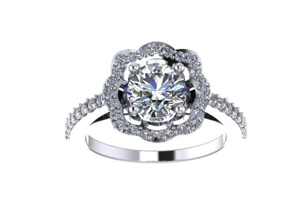 Flower Moissonite Engagement Ring 14K White Gold Wedding Ring Forever One Moissanite Fine Jewelry Bridal Proposal Rings Diamond- V1078