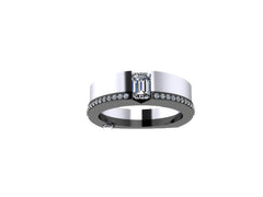 Diamond Two-Tone Engagement Ring Emerald Cut Forever Brillilant Moissonite Engagement Ring 14K White & Black Gold Bridal Ring Unique -V1079