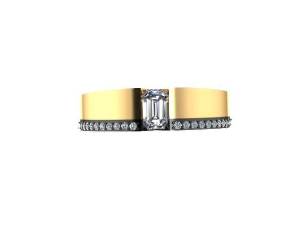 Diamond Two-Tone Engagement Ring Emerald Cut Forever Brilliant Moissonite Engagement Ring 14K Yellow & Black Gold Unique Engagement - V1079