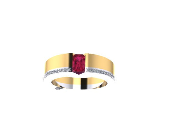 Diamond Two-Tone Engagement Ring Ruby Engagement Ring 14K Yellow & White Gold with 5x3mm Ruby Center Unique Engagement Ideas Rings - V1079