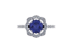 Diamond Flower Engagement Ring Sapphire Engagement Ring 14K White Gold with 6.5mm Sapphire Center Flower Engagement Ring Gemstones - V1078