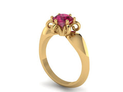 Solitaire Ruby Engagement Ring 14K Yellow Gold with 6.5mm Red Ruby Center Elegant Engagement Ring Classic Fine Jewelry Women's Jewelry-V1080