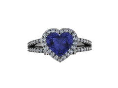 Diamond Engagement Ring Heart Shaped Blue Sapphire Engagement Ring 14K Black Gold with 8x8mm Blue Sapphire Center Marriage Bridal - V1083