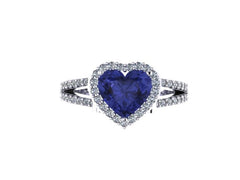 Diamond Engagement Ring Heart Shaped Blue Sapphire Engagement Ring 14K White Gold with 8x8mm Blue Sapphire Center Valentine's Gift - V1083