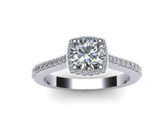 Diamond Halo Engagement Ring Forever One Moissanite Engagement Ring 14K White Gold Engagement Ring Round Diamond Alternative Center - V1082