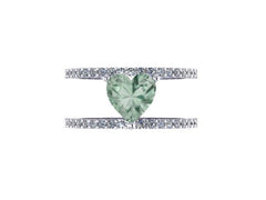 February Birthstone Ring Diamond Ring Diamond Band Heart Green Amethyst Engagement 14K White Gold Band With Light Green Amethyst Ctr - V1084