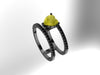 Lemon Quartz Engagement Band Gemstone Ring Natural Black Diamond Ring Fine Jewellery 14K Black Gold Band With Lemon Quartz Center - V1084