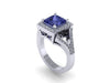 Blue Sapphire Engagement Ring Princess Cut Diamond Engagement Ring 14K White Gold with 6.5x6.5mm Blue Sapphire Center Gemstone Jewelry V1087