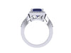 Blue Sapphire Engagement Ring Princess Cut Diamond Engagement Ring 14K White Gold with 6.5x6.5mm Blue Sapphire Center Gemstone Jewelry V1087