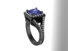 Princess Cut Blue Sapphire Engagement Ring Diamond Engagement Ring Sapphire Ring 14K Black Gold Ring Unique Engagement Ring Gemstone - V1087