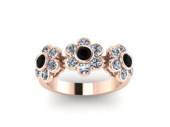 Black and White Diamond Band Flower Design Band 14K Rose Gold Flower Ring Women's Jewelry Floral Valentine's Gift Fine Jewelry - V1088