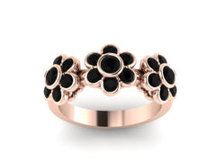 Natural Black Diamond Band Flower Design Band 14K Rose Gold Flower Ring Floral Fine Jewelry Gifts For Her Mother's Day Present Gifts- V1088