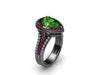 Diamond Engagement Ring Pink Sapphire Halo Wedding Ring 14K Black Gold Ring Pear Shape Green Emerald Engagement Ring May Birthstone-V1089