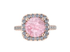 Halo Diamond Engagement Ring Morganite Engagement Ring Wedding Ring 14K Rose Gold with 8mm Round Peachy Pink Morganite Center Gemstone-V1090