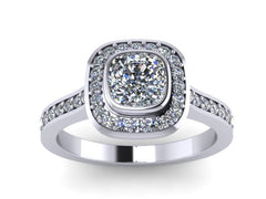Cushion Cut Engagement Ring Halo Diamond Wedding Ring 14K White Gold Charles & Colvard Forever Brilliant Moissanite Ctr Valentine's- V1092