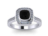 Cushion Cut Natural Black Diamond Engagement Ring Halo Diamond Wedding 14K White Gold Bridal Ring Unique Engagement Rings Fine Jewelry-V1092