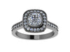 Cushion Cut Engagement Ring Halo Diamond Wedding Ring Black Gold Charles & Colvard Forever Brilliant Moissanite Bridal Ring Valentines-V1092