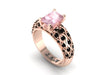Rose Gold Engagement Ring Black Diamond Morganite Engagement Ring Wedding Emerald Cut 14K Rose Gold Ring Emerald Cut Morganite Ring - V1040