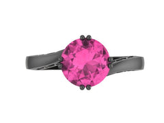Elegance Collection Engagement Ring in 14K Black Gold Wedding Ring with 7mm Round Pink Sapphire Center  Mother's Day Jewelry Gifts- V1093