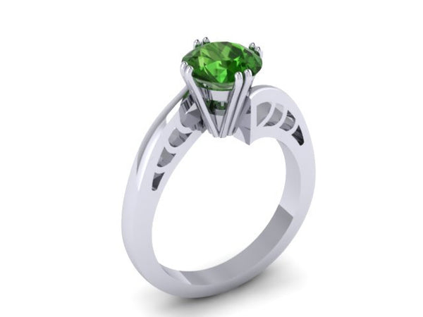 Elegance Collection Engagement Ring in 14K White Gold Wedding Ring with 7mm Round Emerald Center  Mother's Day Fine Jewelry Gifts - V1093