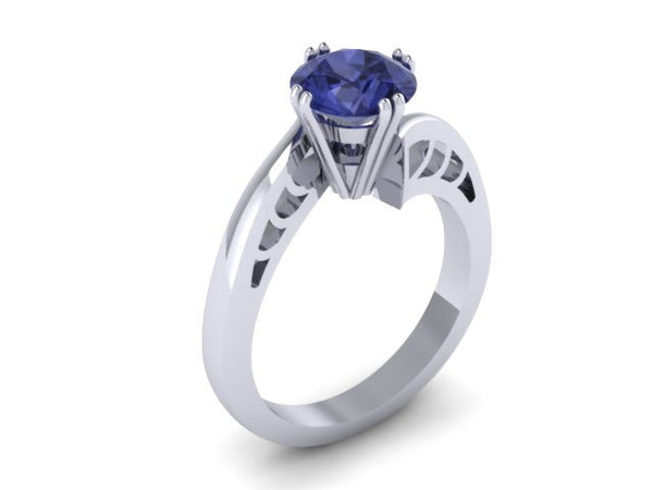 Elegance Collection Engagement Ring in 14K White Gold Wedding Ring with 7mm Round Blue Sapphire Center  Unique Fine Jewelry Gemstones- V1093