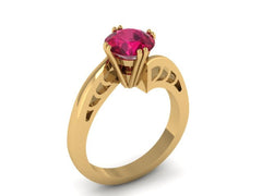Ruby Engagement Ring in 14K Yellow Gold Wedding Ring with 7mm Round Red Ruby Center Gemstone Fine Jewelry Gifts-V1093