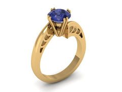 Elegance Collection Engagement Ring in 14K Yellow Gold Wedding Ring with 7mm Round Blue Sapphire Center Gemstone Engagement Xmas  - V1093