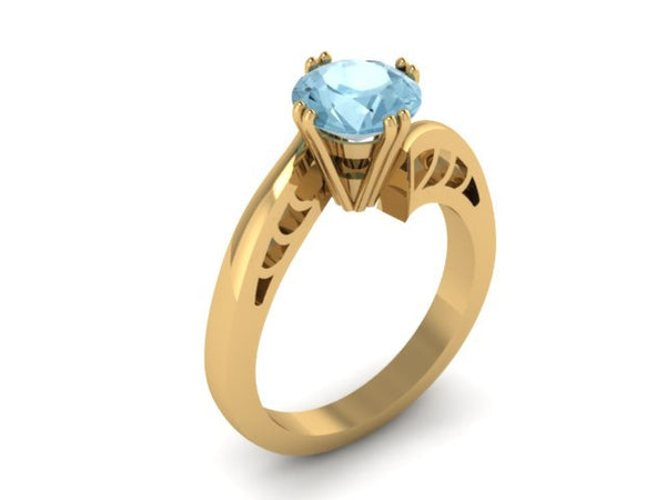 Elegance Collection Engagement Ring in 14K Yellow Gold Wedding Ring with 7mm Round Swiss Blue Topaz Center Fine Jewelry Gemstones  - V1093