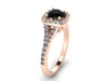 Diamond Engagement Ring 14K Rose Gold Ring Cushion Halo with White Diamonds and 6.5mmt Round Natural Black Diamond Center Fine Jewelry-V1025