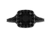 Black Diamond Engagement Ring Gemstone 14K Black Gold Ring Cushion Halo with Black Diamonds and 6.5mmt Round Black Diamond Center - V1025