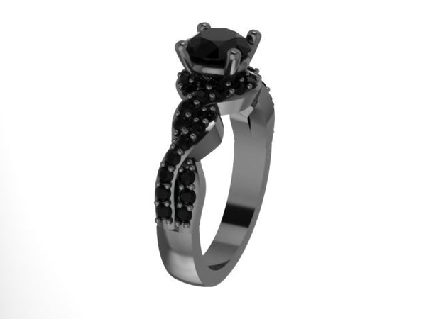 Black Diamond Engagement Ring Wedding RIng 14K Black Gold Anniversary Ring with 6.5mm Round Black Natural Diamond Unique Etsy Jewelry- V1033