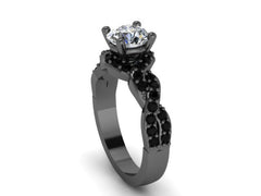 Unique Engagement Ring Black Gold Diamond Ring 14K Black Gold Anniversary Ring with 6.5mm Round Forever One Mioossanite Center - V1033