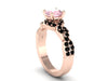 Black Diamond Morganite Engagement Ring Wedding RIng 14K Rose Gold Anniversary Ring with 6.5mm Round Peachy Pink Morganite Center - V1033