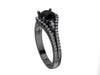 Black and White Diamond Engagement Ring 14K Black Gold Fine Jewelry Diamond Wedding Ring with 1.20ct Round Black Diamond Center - V1000