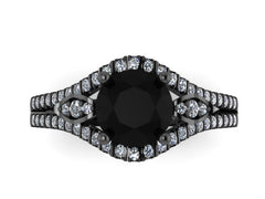 Black and White Diamond Engagement Ring 14K Black Gold Fine Jewelry Diamond Wedding Ring with 1.20ct Round Black Diamond Center - V1000