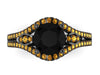 Black Diamond Yellow Sapphire Engagement Ring Valentine's 14K Black Gold Diamond Wedding Ring with 1.20ct Round Black Diamond Center - V1000