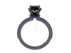 Black Diamond Blue Sapphire Engagement Ring Wedding Ring 14K Black Gold Wedding Ring with 1.15ct Round Natural Black Diamond Center - V1006