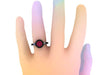 Engagement Ring Black Natural Black Diamond Red Ruby Wedding Ring 14K Black Gold Engagement Ring with 6.5mm Round Red Ruby Center - V1023M