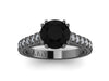 Black Gold Ring Diamond Engagement Ring White Diamond Weding Ring Gemstones 14K Black Gold Ring with 7mm Round Black Diamond Center - V1029