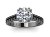 Black Diamond Engagement Ring Wedding Ring Fine Jewelry Anniversary Wedding 14K Black Gold Ring with 7mm Round White Sapphire Center - V1029