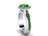 Diamond Halo Emerald Engagement Ring Gemstone Engagement 14K White Gold Green Emerald Ring with 7mm Round Green Emerald Bridal Ring - V1032