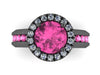 Diamond Halo Pink Sapphire Engagement Ring Gemstone Engagement 14K Black Gold Pink Sapphire Ring with 7mm Round Pink Sapphire Center - V1032