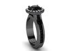 Black Diamond Engagement Ring Unique Gemstone Engagement Fine Jewelry 14K Black Gold Ring with 7mm Round Natural Black Diamond Center- V1032