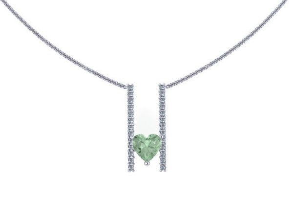 Valentines Heart Shape Diamond Necklace Light Green Amethyst Pendant 14K White Gold Necklace Heart Amethyst Ctr February Birthstone - V1094